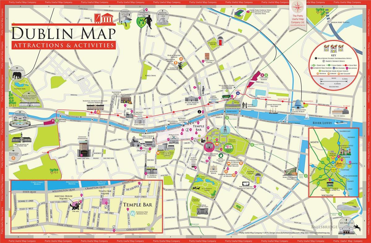 kaart van Dublin toerisme-aantreklikhede