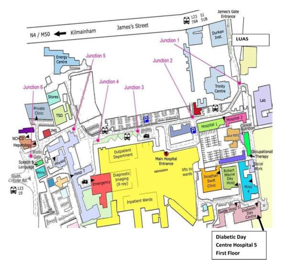 St James hospitaal Dublin kaart